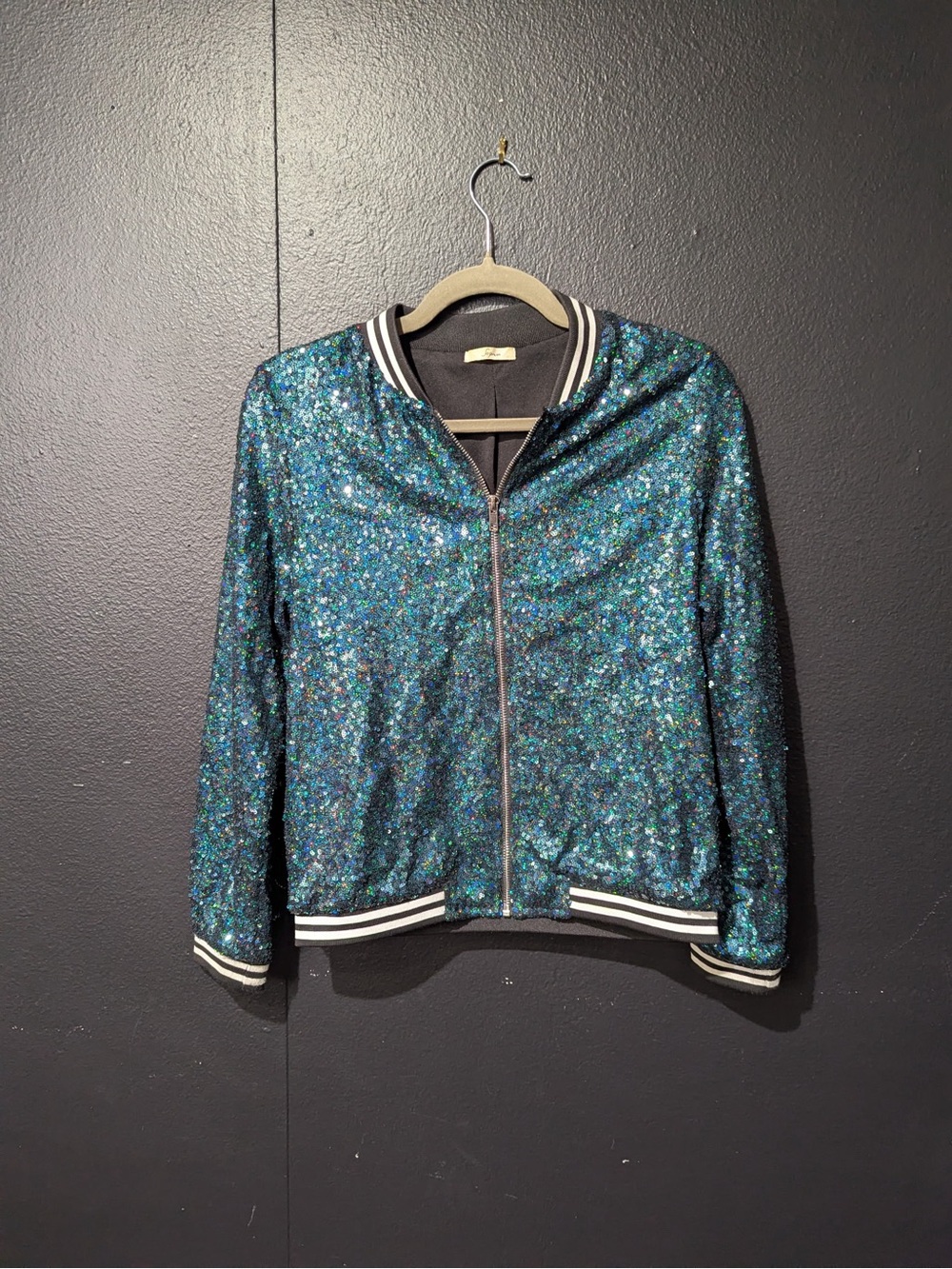 Soprano Teal Sequin Varsity Bomber Jacket